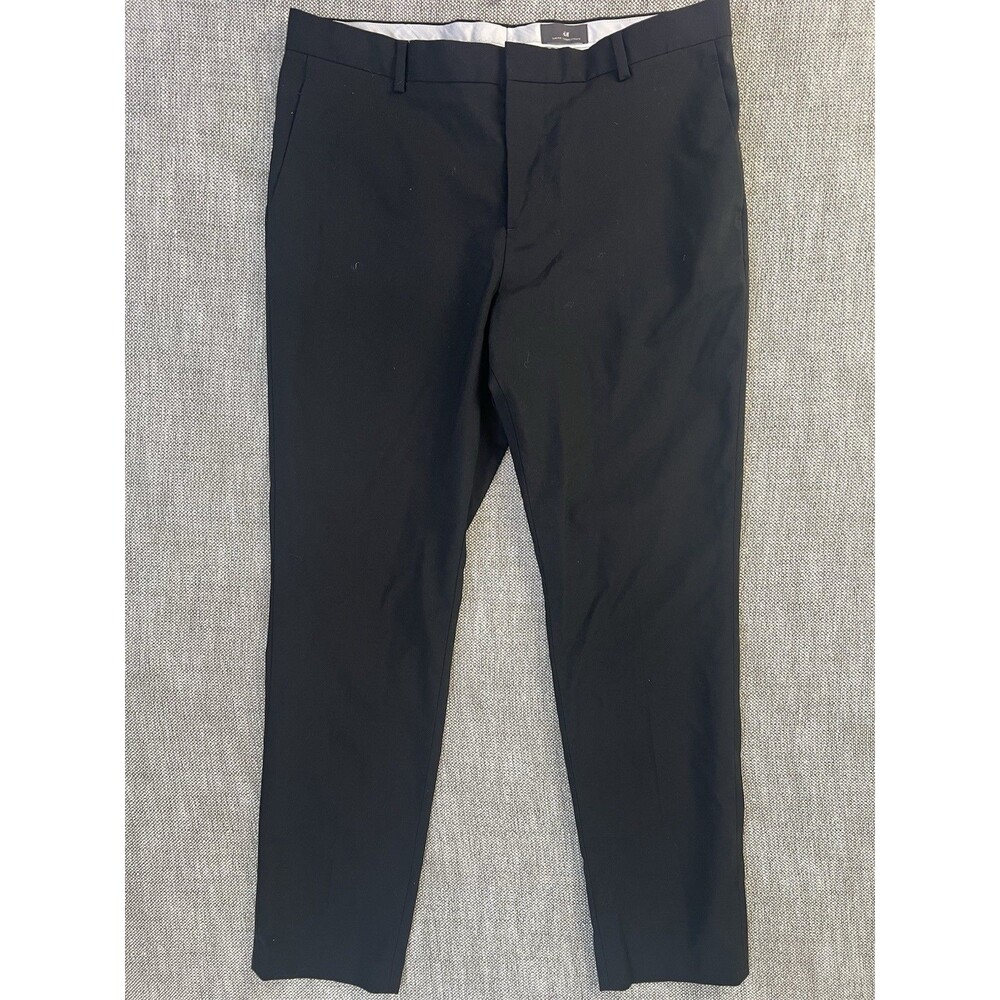 H&M Men’s Black Dress Pants 38W Slim Fit Tapered Twill Flat Front Stretch
